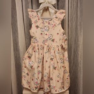 Max & Daisy Yellow Floral & Strawberry Sleeveless Dress w/Ruffle Collar, S6, NWT